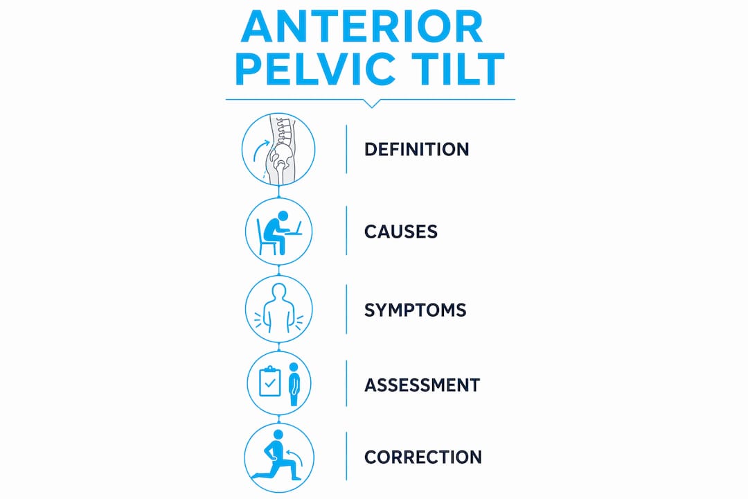 Infographic showing anterior pelvic tilt stages and key points