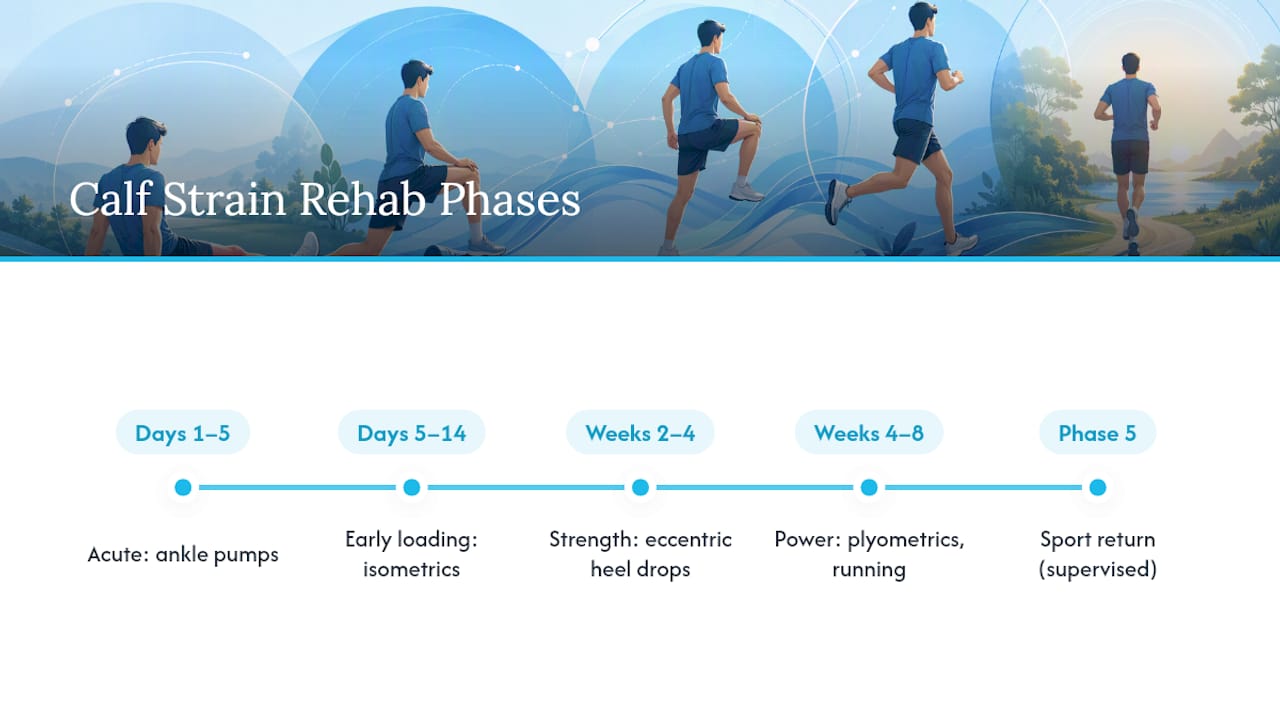 Timeline diagram of calf strain rehab phases