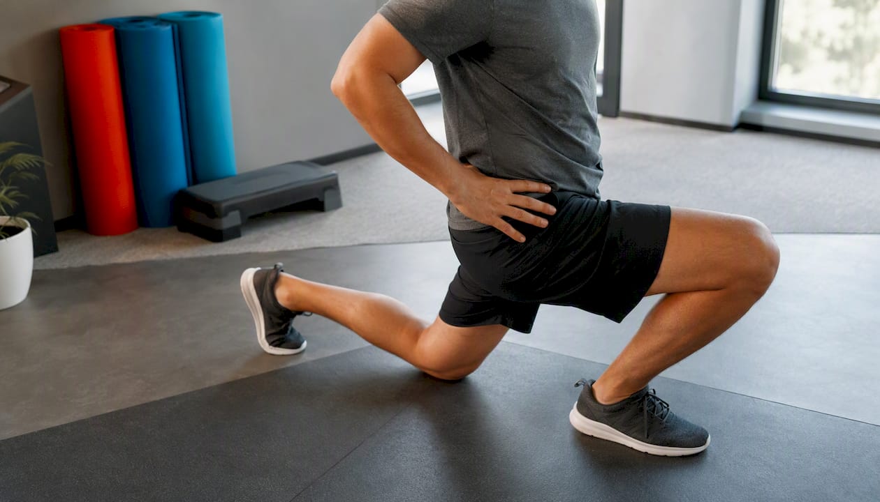 Patient performing hip flexor stretch