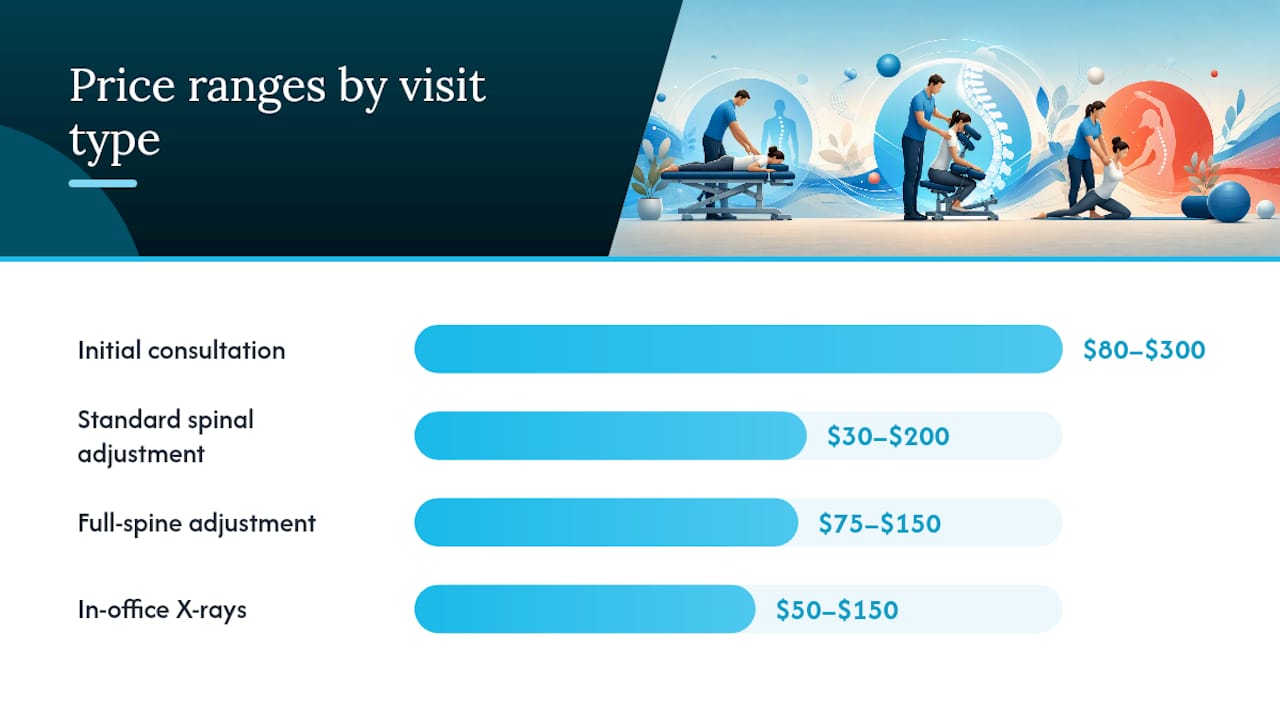 Comparison chart of chiropractor visit types and their cash prices