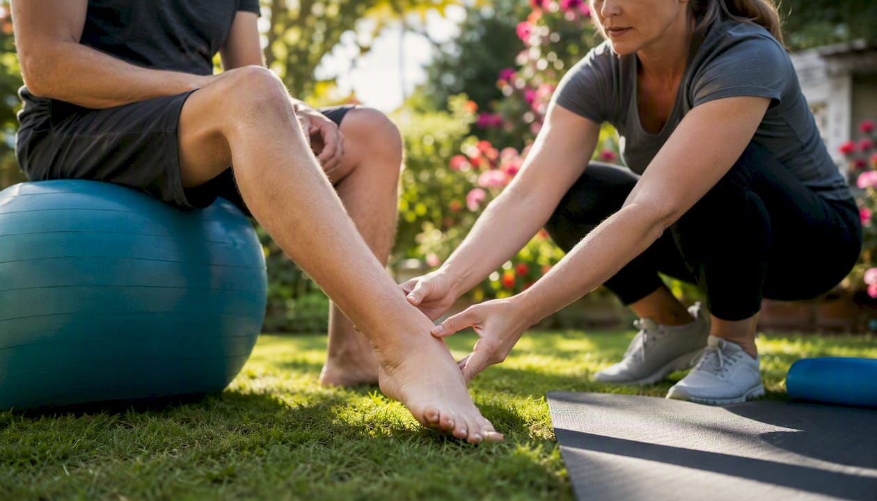 Patient doing foot muscle strengthening exercises
