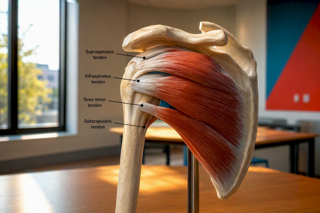 Anatomical shoulder model showing rotator cuff muscles