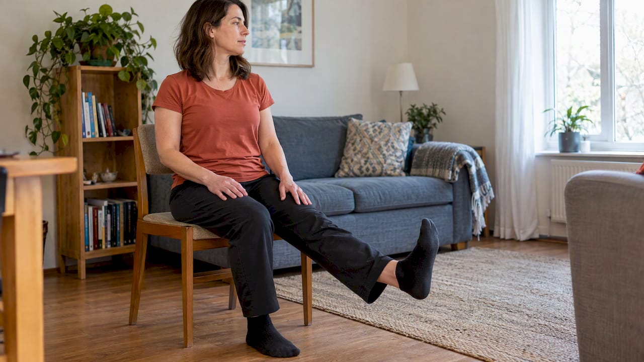 Woman seated while gently gliding sciatic nerve