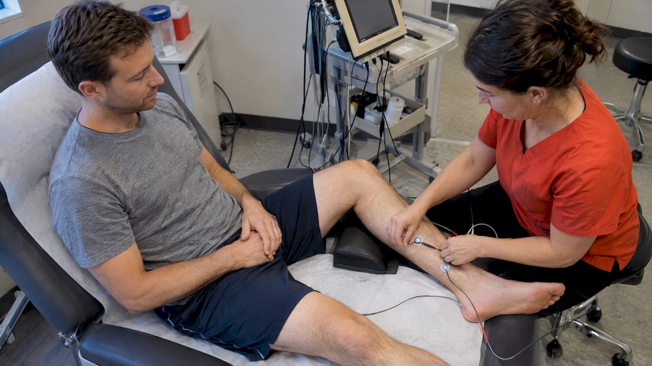 Surface electrodes placed for nerve testing