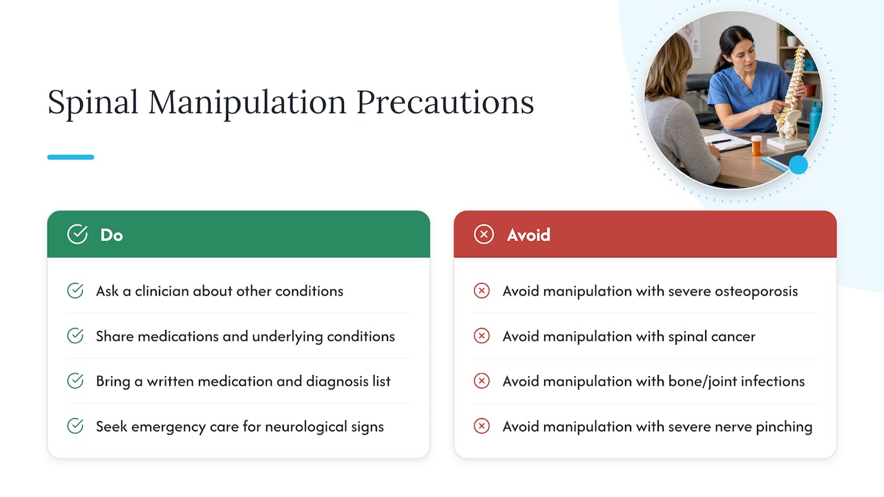 Four conditions that may rule out spinal manipulation