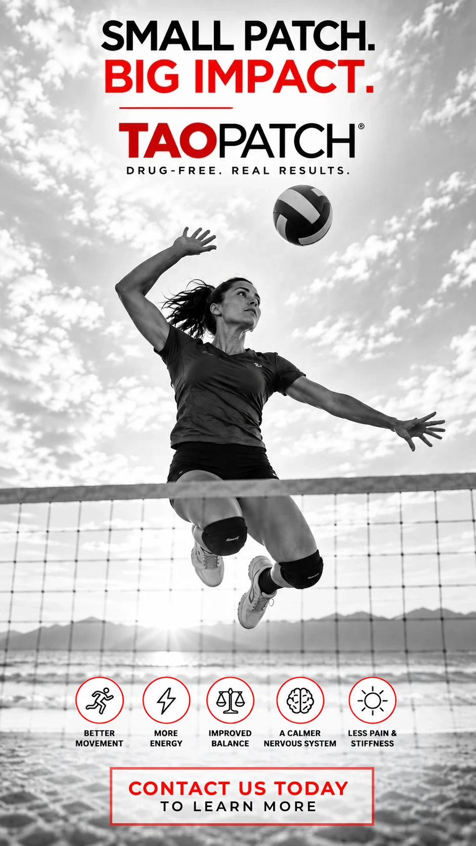 Chiropractic-Plano-TX-Woman-Spiking-a-Volley-Ball-On-Beach-Banner-Mobile 3